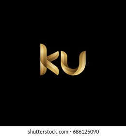 Initial lowercase letter ku, curve rounded logo, gradient glossy gold color on black background