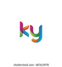 Initial lowercase letter ky, curve rounded logo, gradient vibrant colorful glossy multicolor