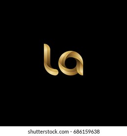 Initial lowercase letter la, curve rounded logo, gradient glossy gold color on black background