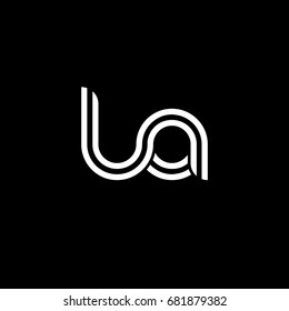 Initial lowercase letter la, linked outline rounded logo, white color on black background