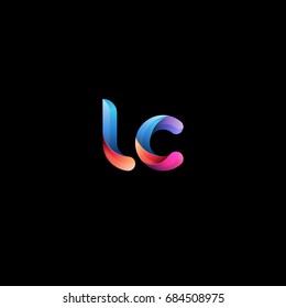Initial lowercase letter lc, curve rounded logo, gradient vibrant colorful glossy colors on black background