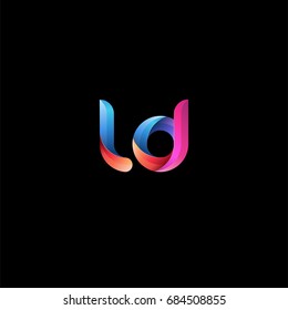 Initial lowercase letter ld, curve rounded logo, gradient vibrant colorful glossy colors on black background