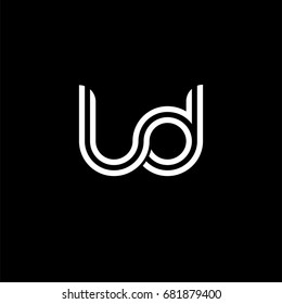 Initial lowercase letter ld, linked outline rounded logo, white color on black background
