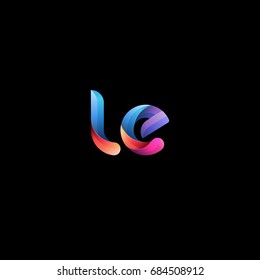 Initial lowercase letter le, curve rounded logo, gradient vibrant colorful glossy colors on black background
