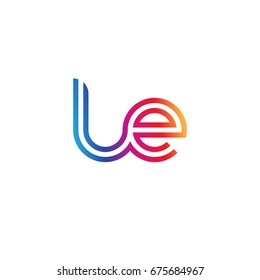 Initial lowercase letter le, linked outline rounded logo, colorful vibrant colors