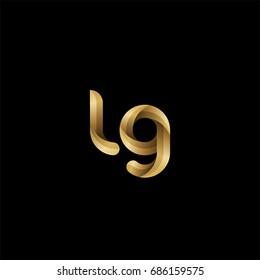 Initial lowercase letter lg, curve rounded logo, gradient glossy gold color on black background