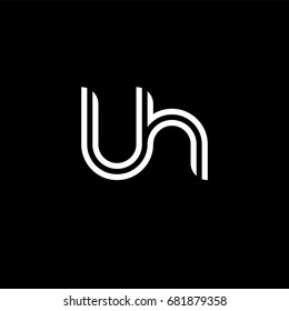 Initial lowercase letter lh, linked outline rounded logo, white color on black background