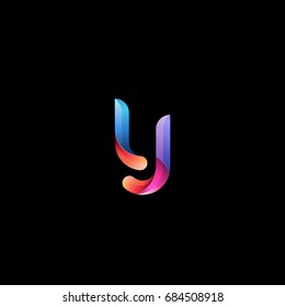 Initial lowercase letter lj, curve rounded logo, gradient vibrant colorful glossy colors on black background
