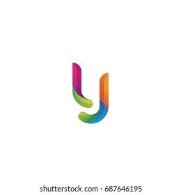 Initial lowercase letter lj, curve rounded logo, gradient vibrant colorful glossy multicolor