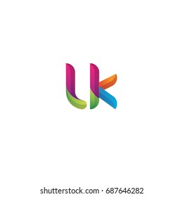 Initial lowercase letter lk, curve rounded logo, gradient vibrant colorful glossy multicolor