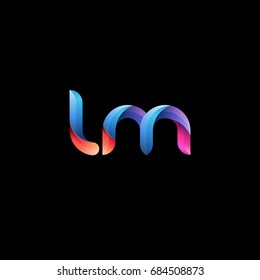 Letra inicial minúscula lm, logotipo redondeado en curva, colores brillantes degradados en color negro
