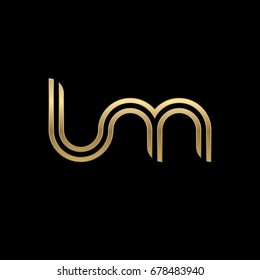 Initial lowercase letter lm, linked outline rounded logo, elegant golden color on black background