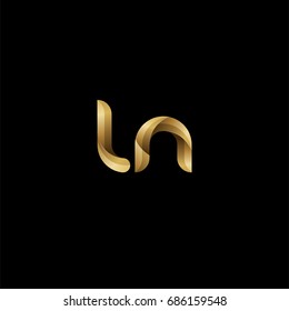 Initial lowercase letter ln, curve rounded logo, gradient glossy gold color on black background