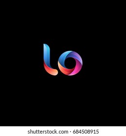 Initial lowercase letter lo, curve rounded logo, gradient vibrant colorful glossy colors on black background