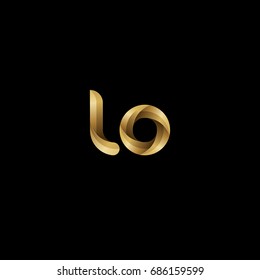 Initial lowercase letter lo, curve rounded logo, gradient glossy gold color on black background