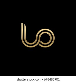 Initial lowercase letter lo, linked outline rounded logo, elegant golden color on black background