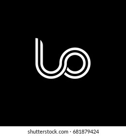 Initial lowercase letter lo, linked outline rounded logo, white color on black background
