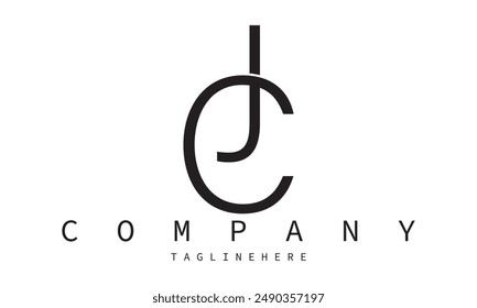 Logotipo inicial de letra minúscula cj, jc, j dentro de c, forma redondeada monograma, color blanco sobre fondo negro