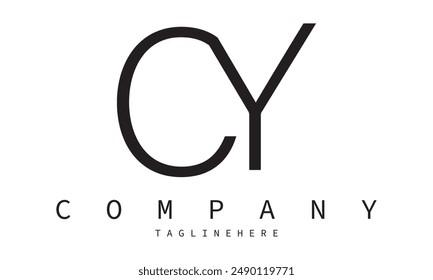 Initial lowercase letter logo cy, inside  monogram rounded shape, white color on black background