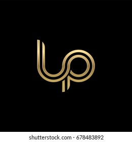 Initial lowercase letter lp, linked outline rounded logo, elegant golden color on black background