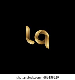 Initial lowercase letter lq, curve rounded logo, gradient glossy gold color on black background