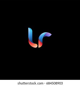 Initial lowercase letter lr, curve rounded logo, gradient vibrant colorful glossy colors on black background