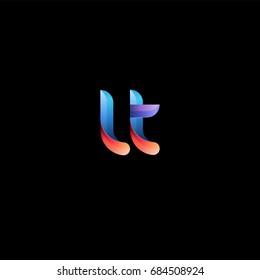 Initial lowercase letter lt, curve rounded logo, gradient vibrant colorful glossy colors on black background