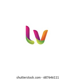 Initial lowercase letter lv, curve rounded logo, gradient vibrant colorful glossy multicolor