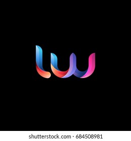 Initial lowercase letter lw, curve rounded logo, gradient vibrant colorful glossy colors on black background
