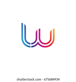 Initial lowercase letter lw, linked outline rounded logo, colorful vibrant colors