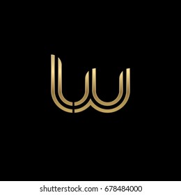Initial lowercase letter lw, linked outline rounded logo, elegant golden color on black background