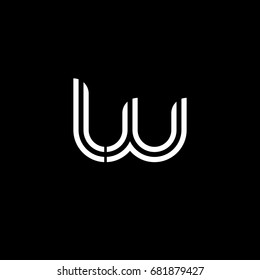 Initial lowercase letter lw, linked outline rounded logo, white color on black background