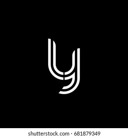 Initial lowercase letter ly, linked outline rounded logo, white color on black background