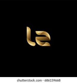 Initial lowercase letter lz, curve rounded logo, gradient glossy gold color on black background