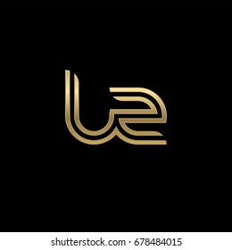 Initial lowercase letter lz, linked outline rounded logo, elegant golden color on black background