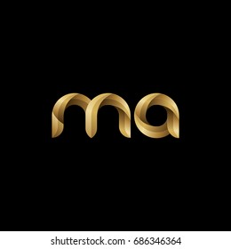 Initial lowercase letter ma, curve rounded logo, gradient glossy gold color on black background
