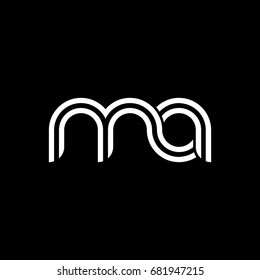 Initial lowercase letter ma, linked outline rounded logo, white color on black background