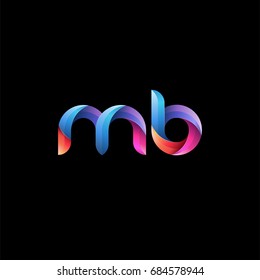 Initial lowercase letter mb, curve rounded logo, gradient vibrant colorful glossy colors on black background
