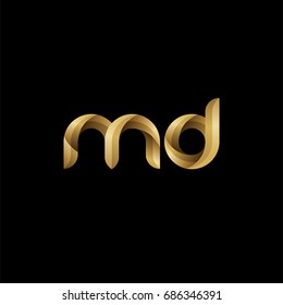 Initial lowercase letter md, curve rounded logo, gradient glossy gold color on black background