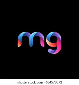 Initial lowercase letter mg, curve rounded logo, gradient vibrant colorful glossy colors on black background