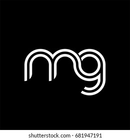 Initial lowercase letter mg, linked outline rounded logo, white color on black background
