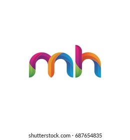 Initial lowercase letter mh, curve rounded logo, gradient vibrant colorful glossy multicolor