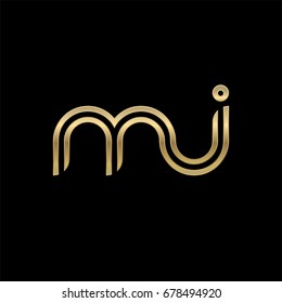 Initial lowercase letter mi, linked outline rounded logo, elegant golden color on black background
