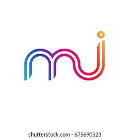 Initial lowercase letter mj, linked outline rounded logo, colorful vibrant colors
