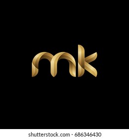 Initial lowercase letter mk, curve rounded logo, gradient glossy gold color on black background