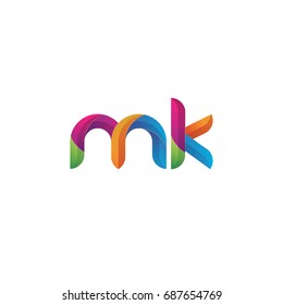 Initial lowercase letter mk, curve rounded logo, gradient vibrant colorful glossy multicolor