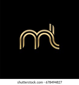 Initial lowercase letter ml, linked outline rounded logo, elegant golden color on black background