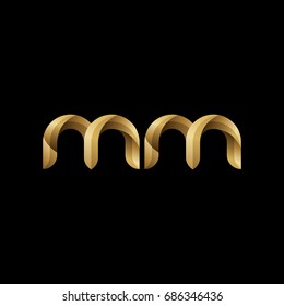 Initial lowercase letter mm, curve rounded logo, gradient glossy gold color on black background