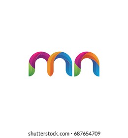 Initial lowercase letter mn, curve rounded logo, gradient vibrant colorful glossy multicolor
