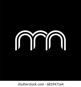 Initial lowercase letter mn, linked outline rounded logo, white color on black background